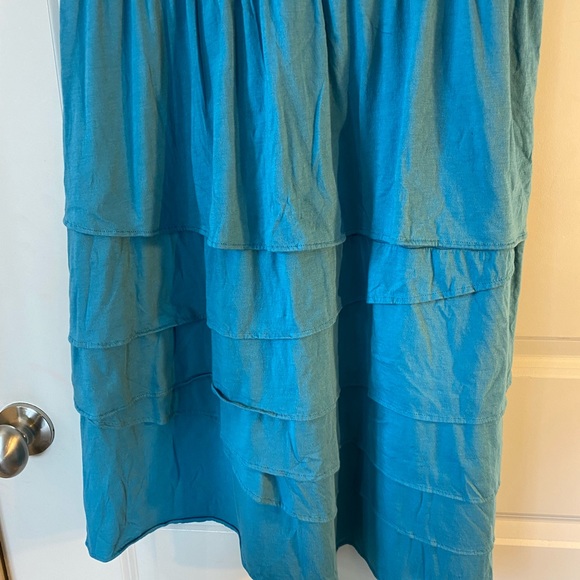 Garnet Hill Teal Blue Sleeveless V-Neck Tiered Ruffle Skirt Dress, size Large - Picture 5 of 8